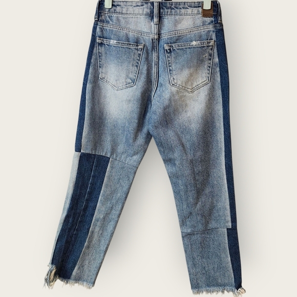 Hidden Jeans Distressed Patchwork Crop Denim Raw Hem Y2K Grunge Style Sz 25 - Picture 2 of 5